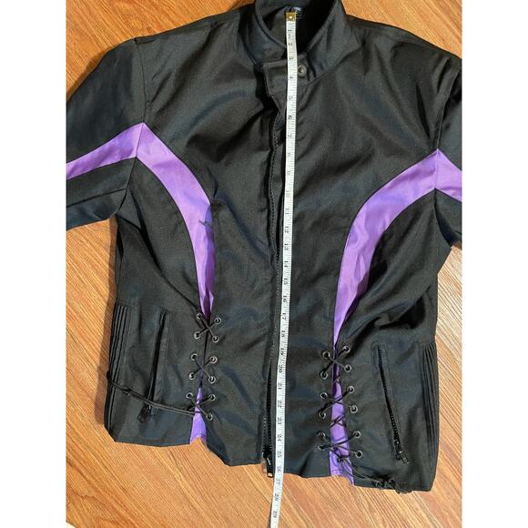 LADIES SZ L PURPLE BLACK BIKER JACKET HARLEY QUINN JOKER COSPLAY CORSET Y2K PUNK - Picture 3 of 13
